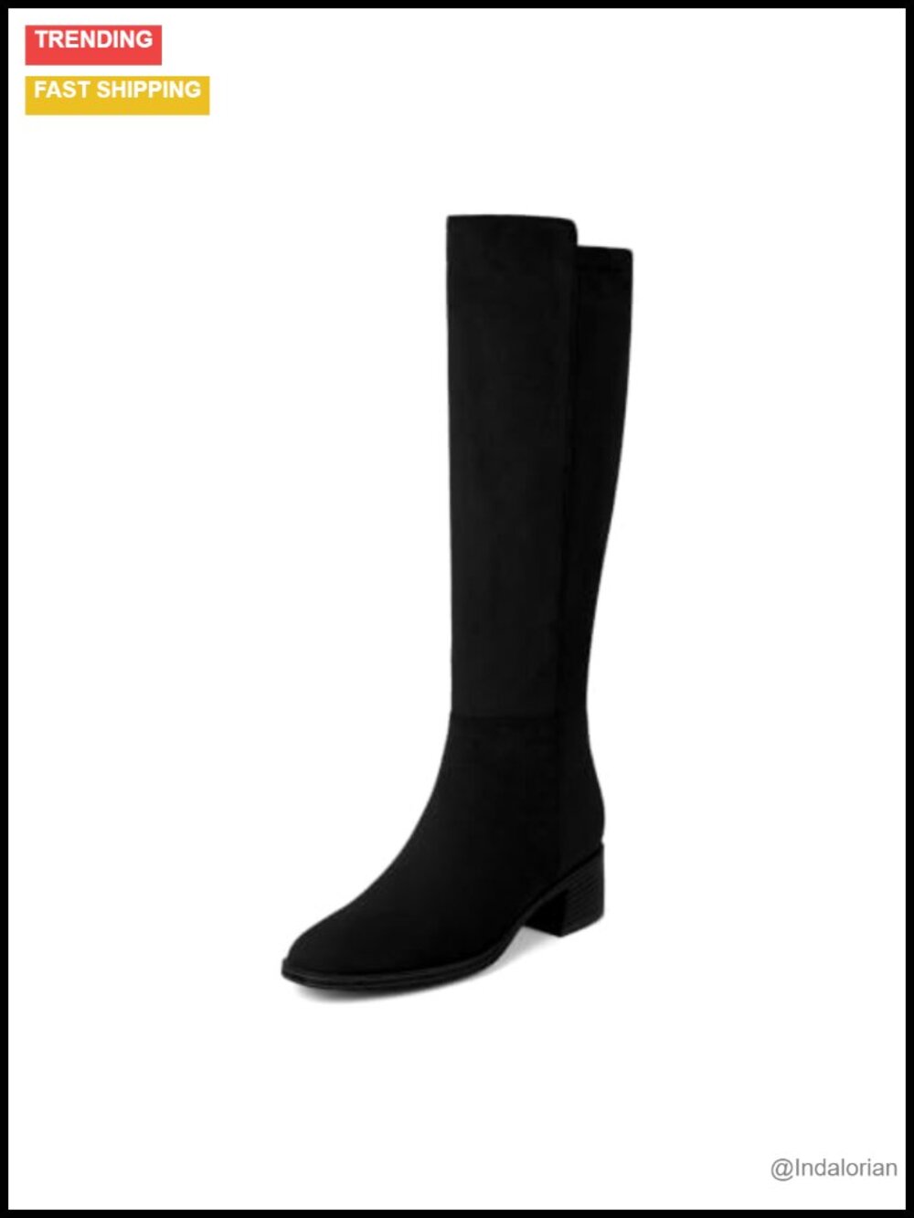 Faux Suede Knee High Boots Stretchy Chunky Low Heel Tall Women's